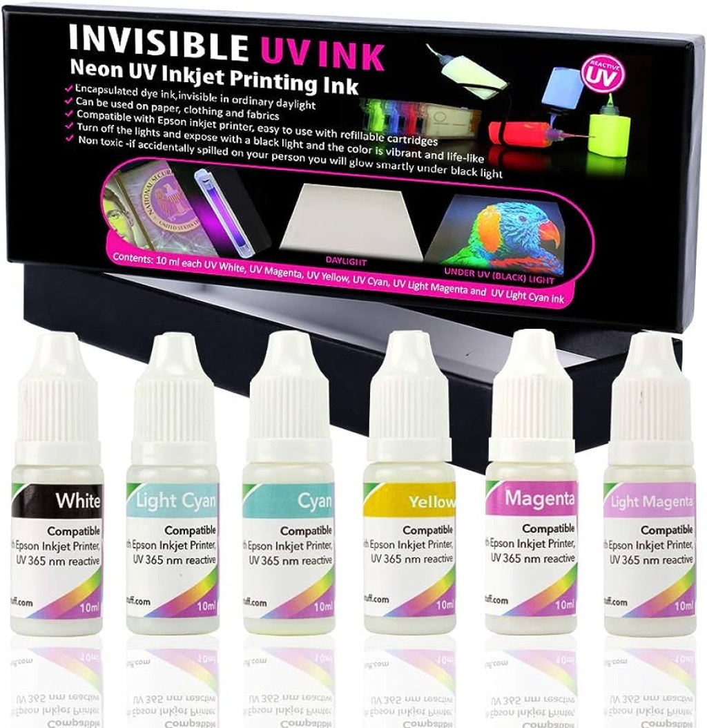 Picture of: Invisible UV Ink  Colors Set for Inkjet Printers,  ml/Color blacklight  Invisible uv Printer Ink