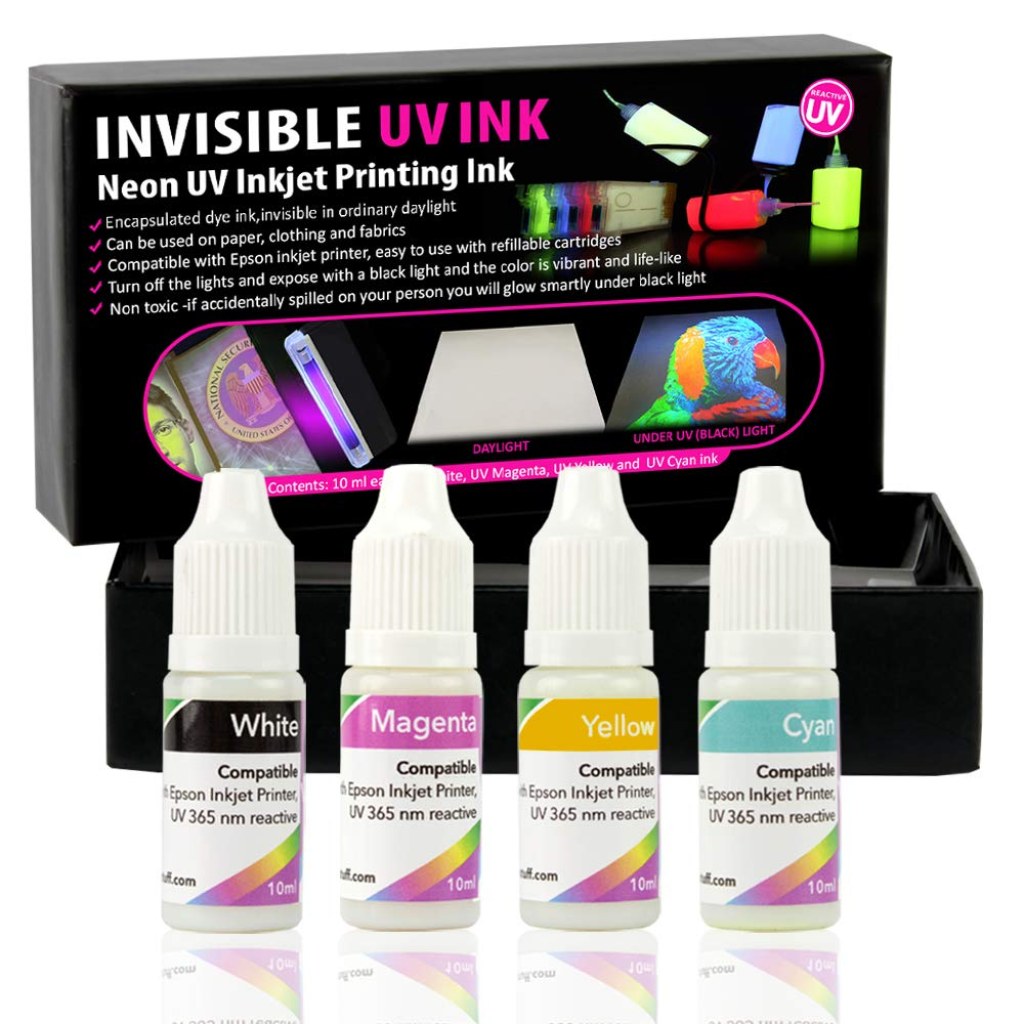 Picture of: Professional Invisible UV Ink for Inkjet Printers  Colors Set,   ml/Color, Blacklight Ink for Real Invisible Images